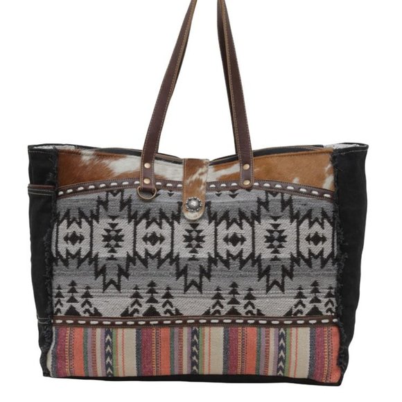 Myra Bags Upcycled Weekender Bag - Canvas, Leather Accents, Vintage Style (S-1973) - View #8